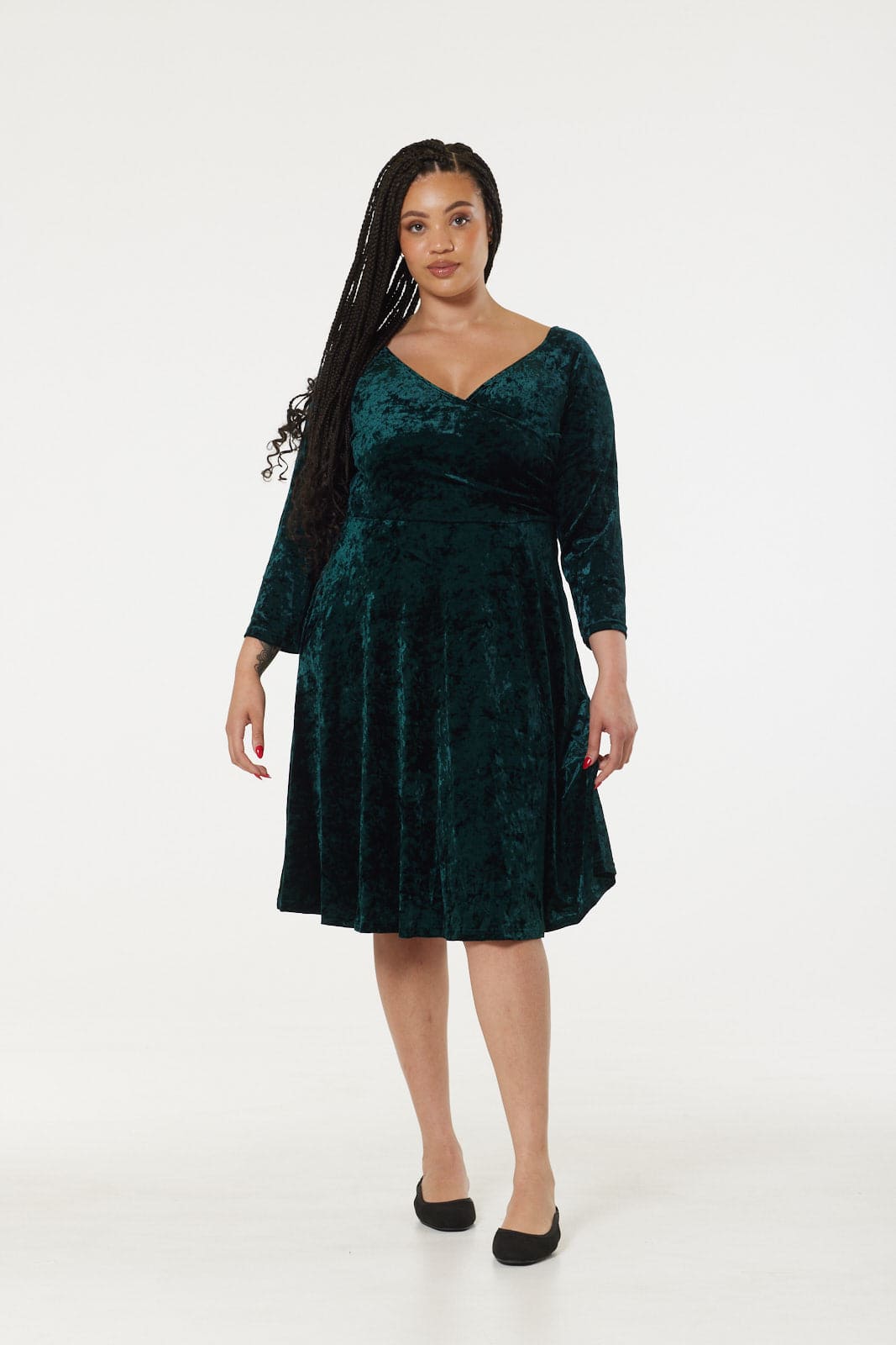 Green velvet swing dress best sale