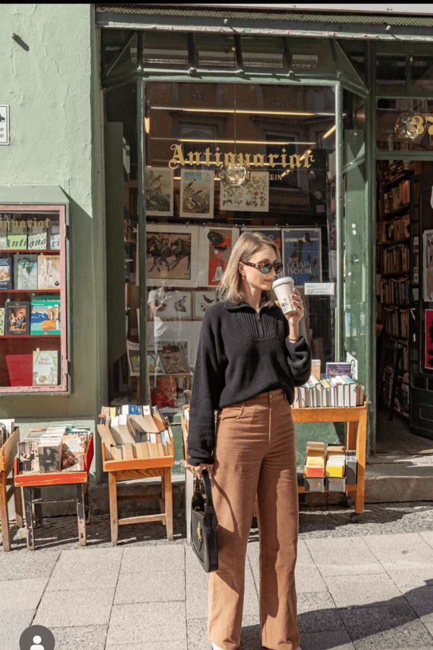 Women's Brown Wide Leg Pants Mid Rise Corduroy