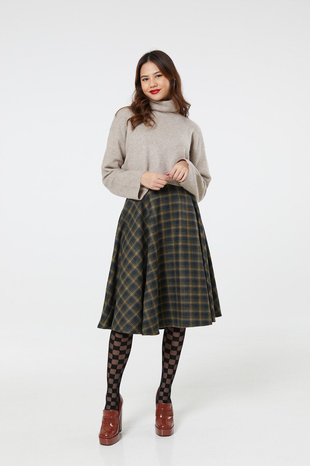 Blue plaid swing outlet skirt