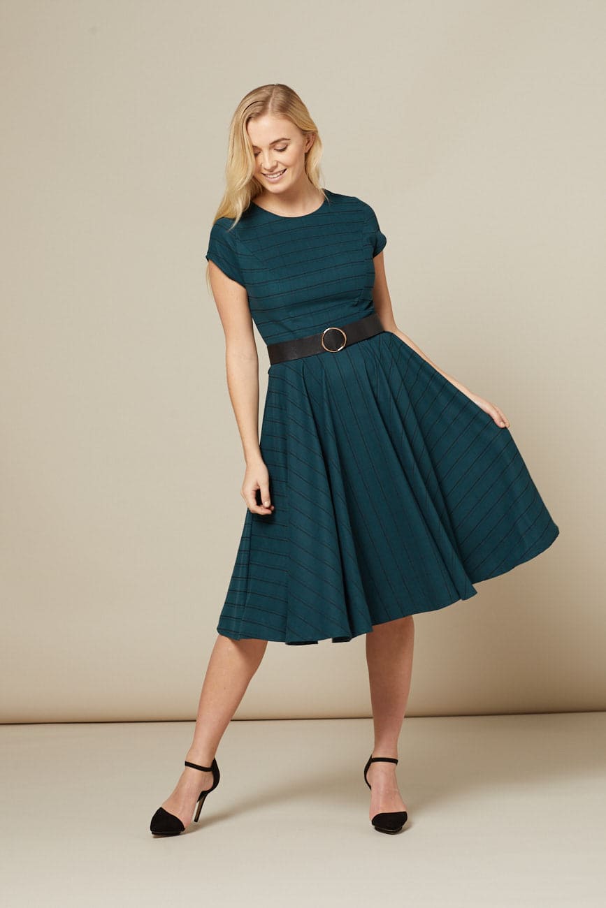 Florence Fit and Flare, Skater Green Tartan (Check)