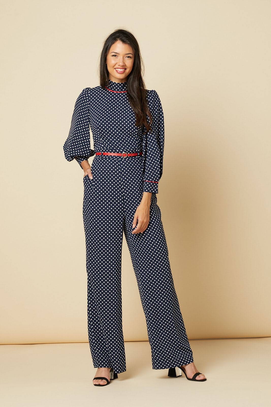 Marineblauer Jumpsuit mit Punktemuster