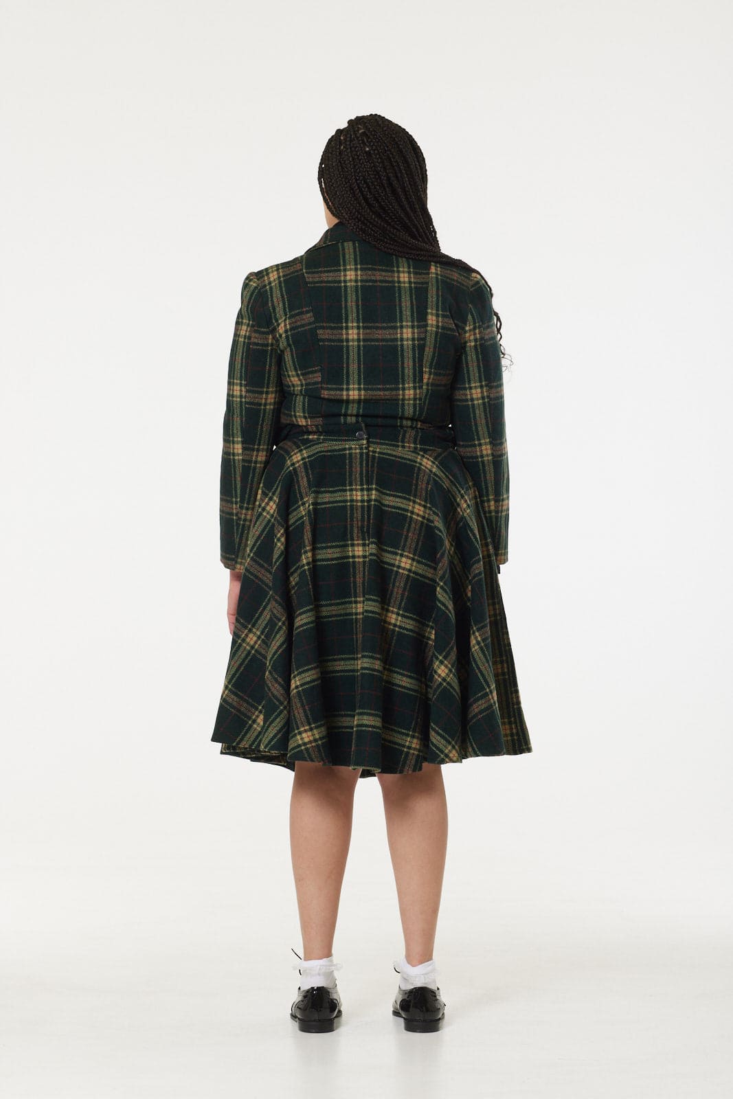 Sophie Green Woollen Check Tartan Midi Swing Skirt