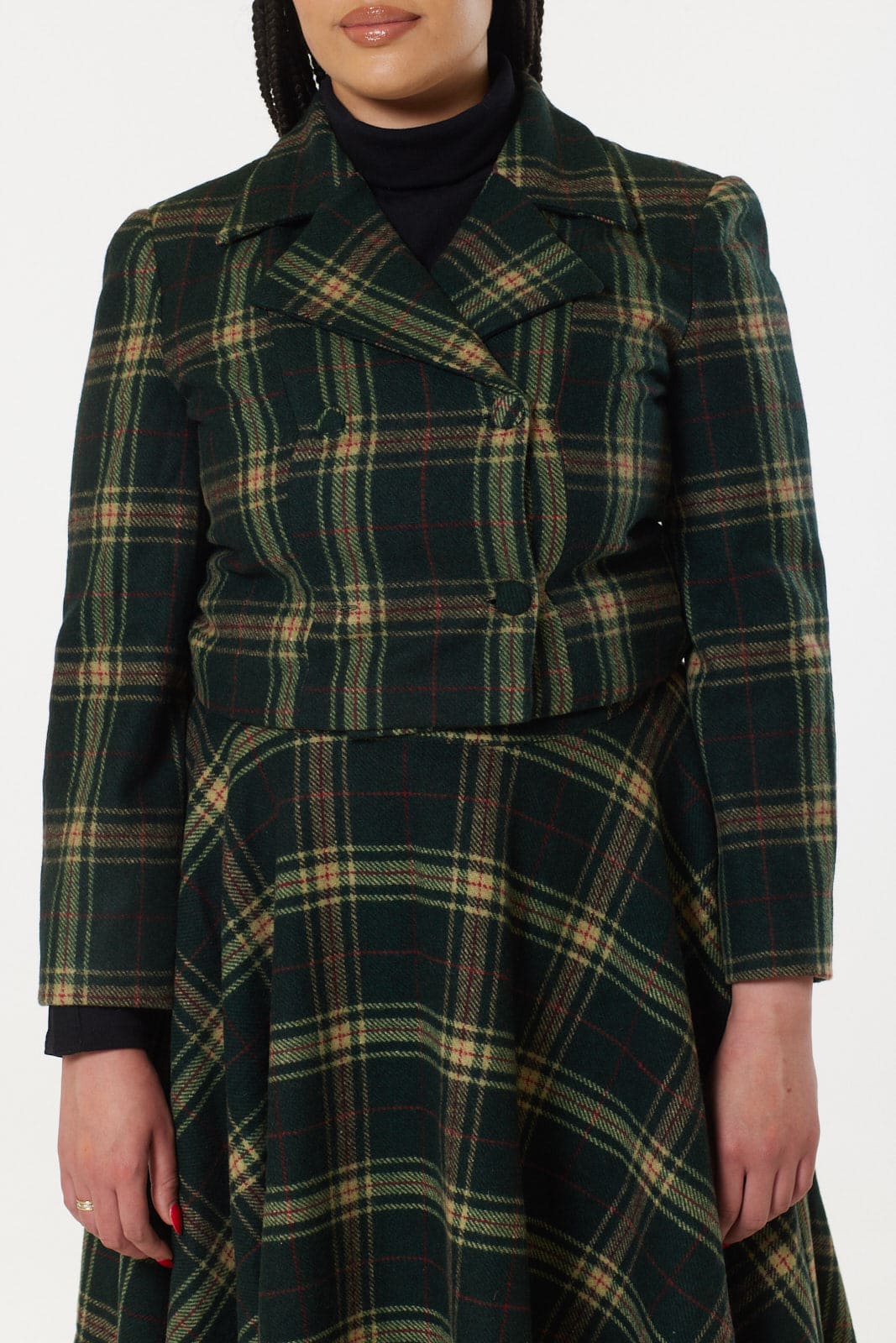 Timeless London Green Check Woollen Cropped Jacket