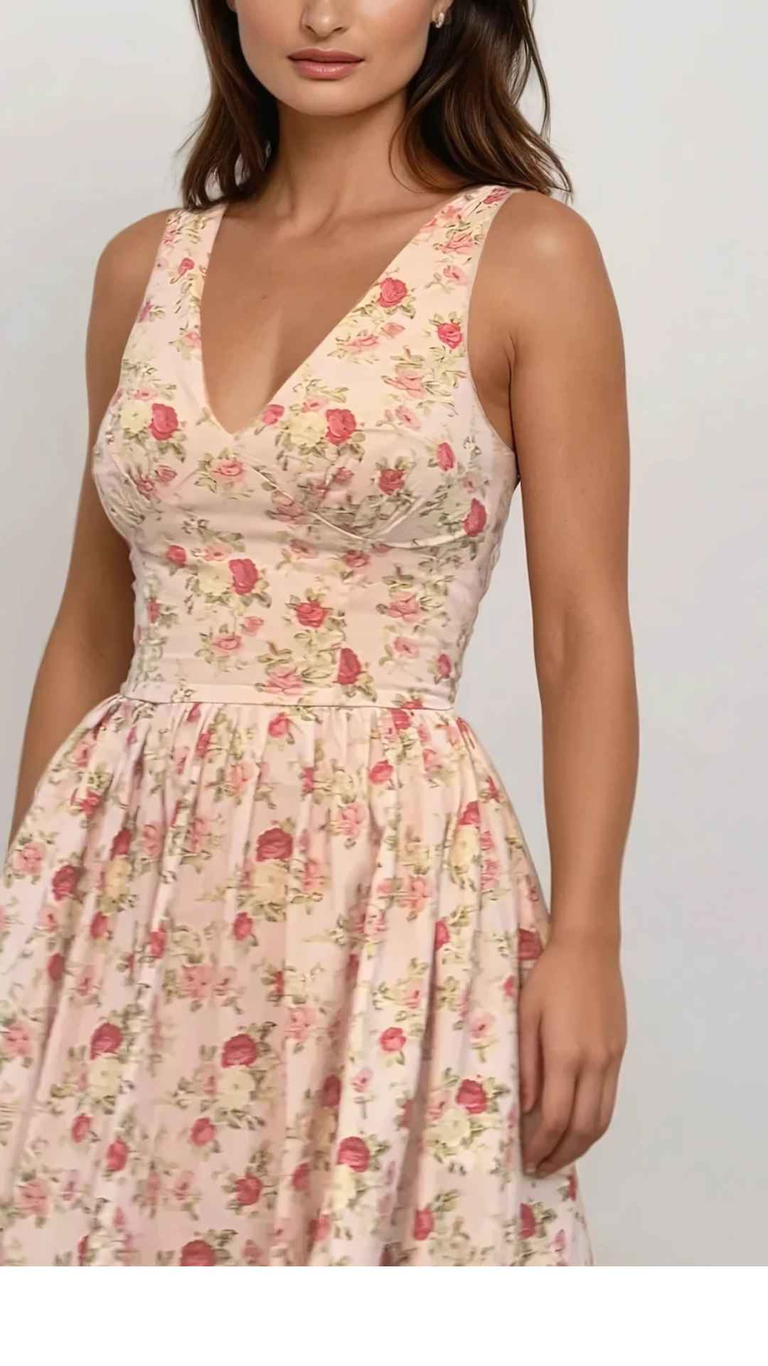 PRE ORDER: Lysandra vintage floral pink and red V Neck Midi Dress