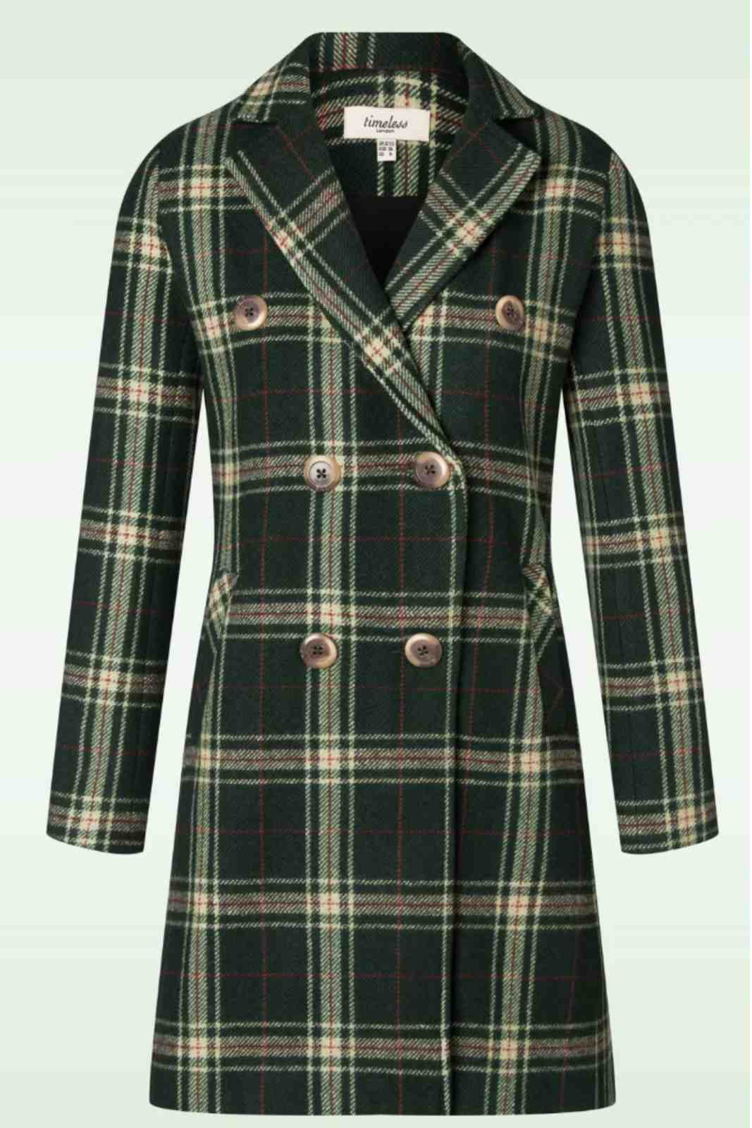 Woollen Green Check(Tartan) Knee Legnth Davia Coat