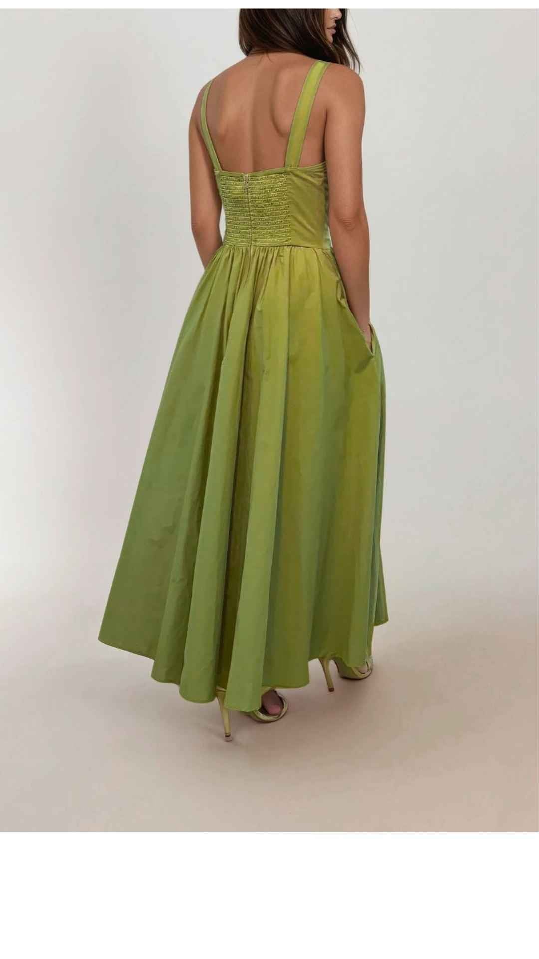 PRE ORDER: Lolita Square Neck Midi Sage Green Sleeveless Dress