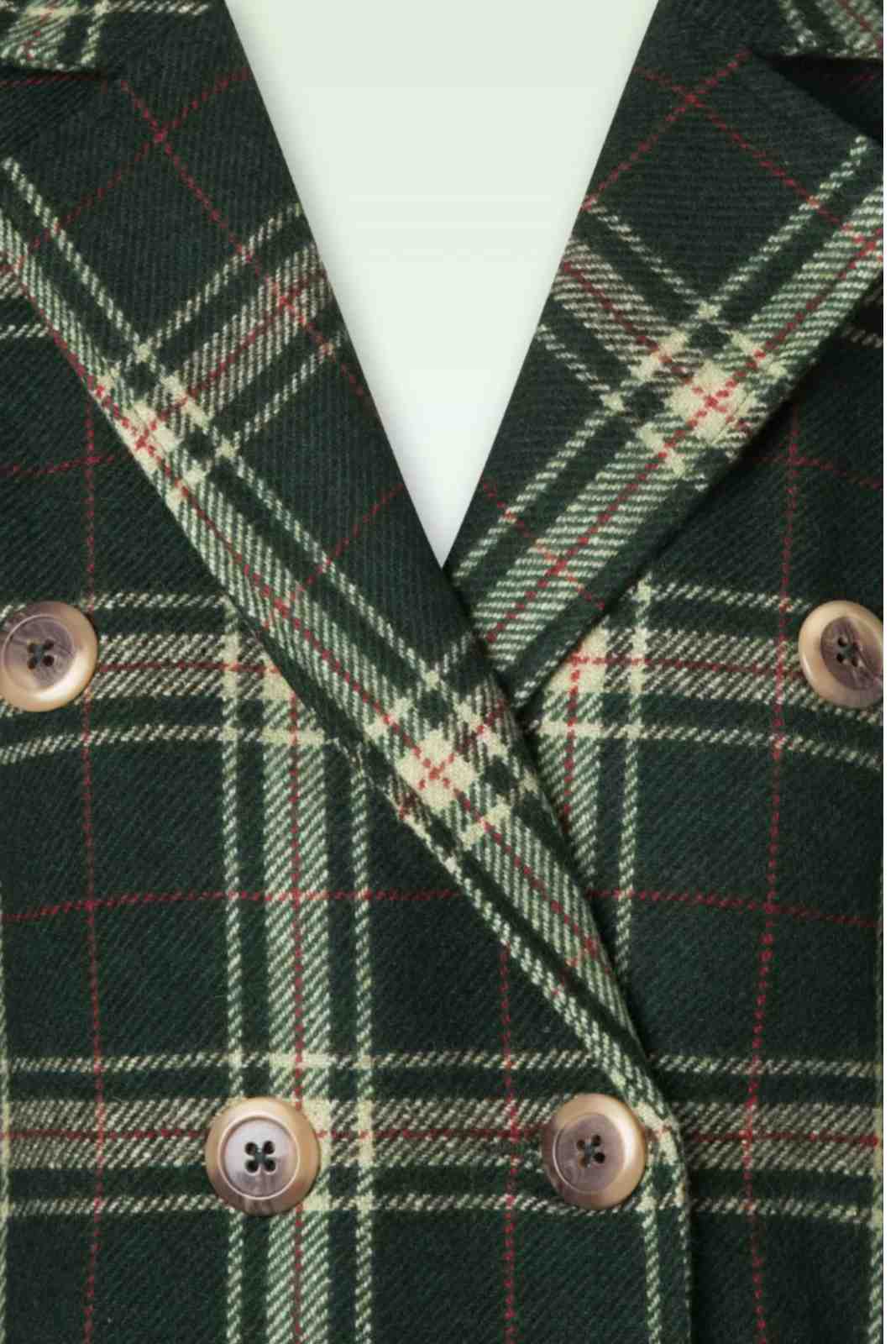 Woollen Green Check(Tartan) Knee Legnth Davia Coat