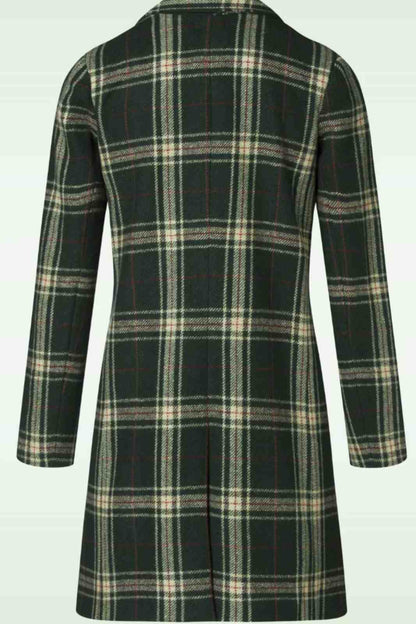 Woollen Green Check(Tartan) Knee Legnth Davia Coat