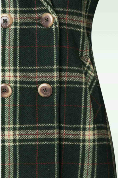 Woollen Green Check(Tartan) Knee Legnth Davia Coat