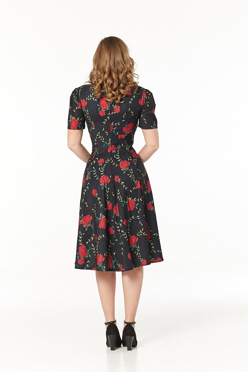 Amara Floral Tea Midi Dress with Self Fabric Neck Tie