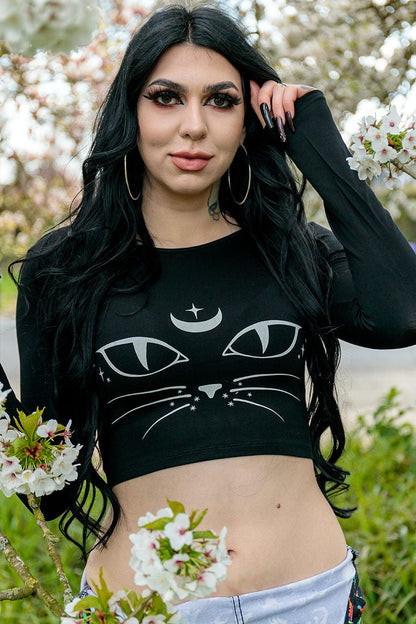 Coven United Cropped Full Sleeves Cat Tee