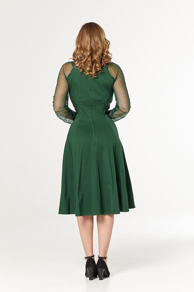 Chelsea Forest Green Midid Dress with Arm Lace Detail