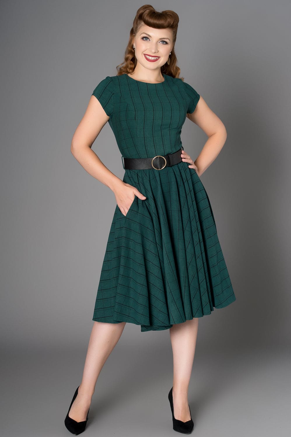 Florence Fit and Flare, Skater Green Tartan (Check)