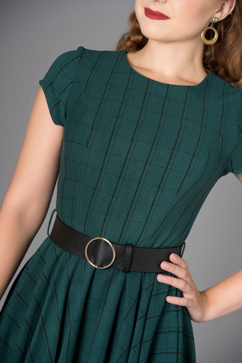 Florence Fit and Flare, Skater Green Tartan (Check)