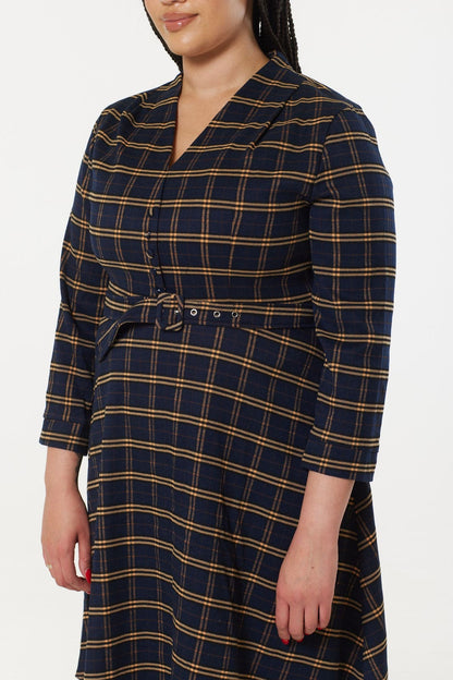 Helena Navy Check Dress in Navy and Yellow Check