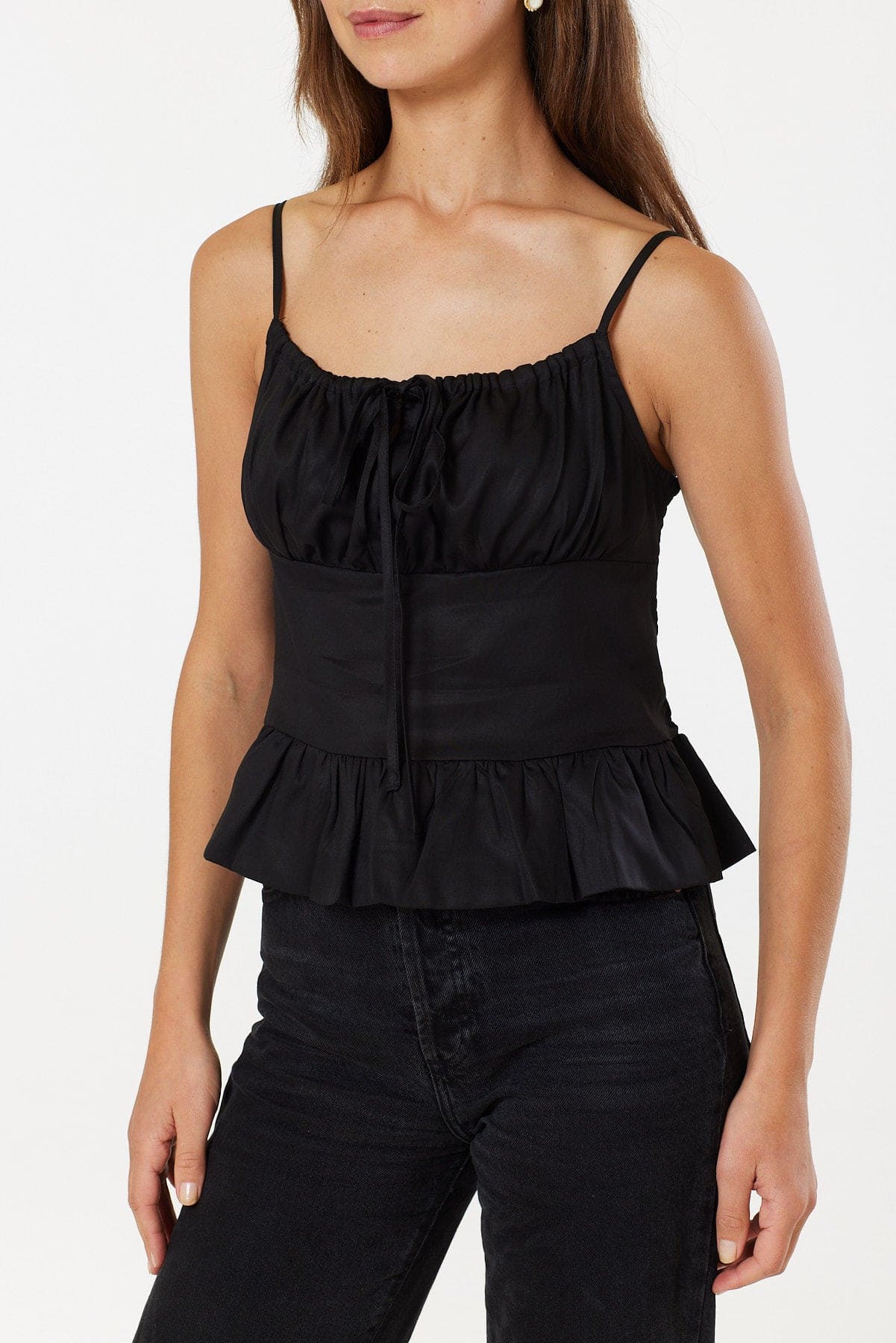 Cropped Milk Maid Top In Black With Straps