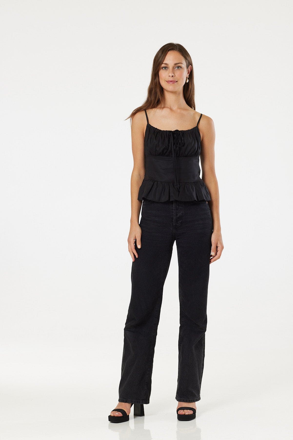 Cropped Milk Maid Top In Black With Straps