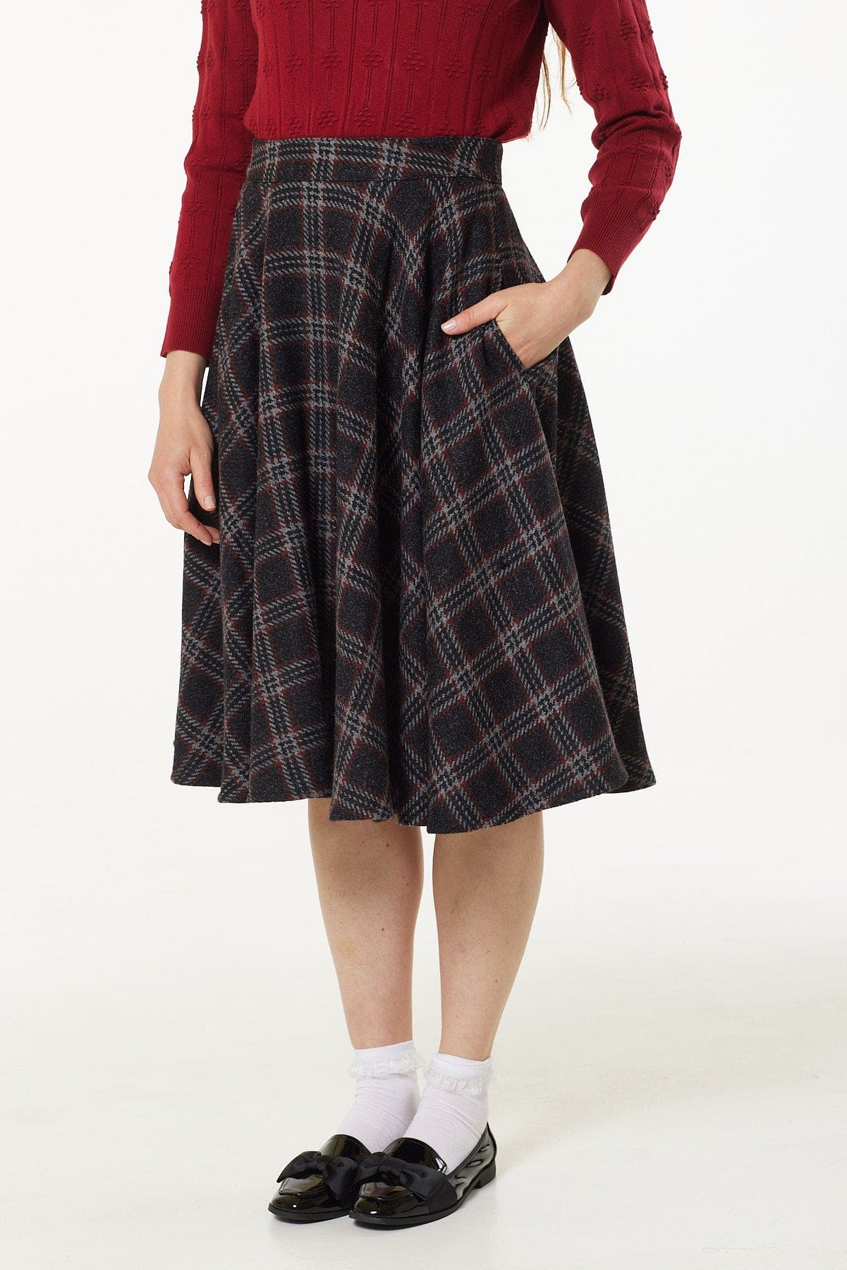 Sophie Black and Red Check Swing Skirt