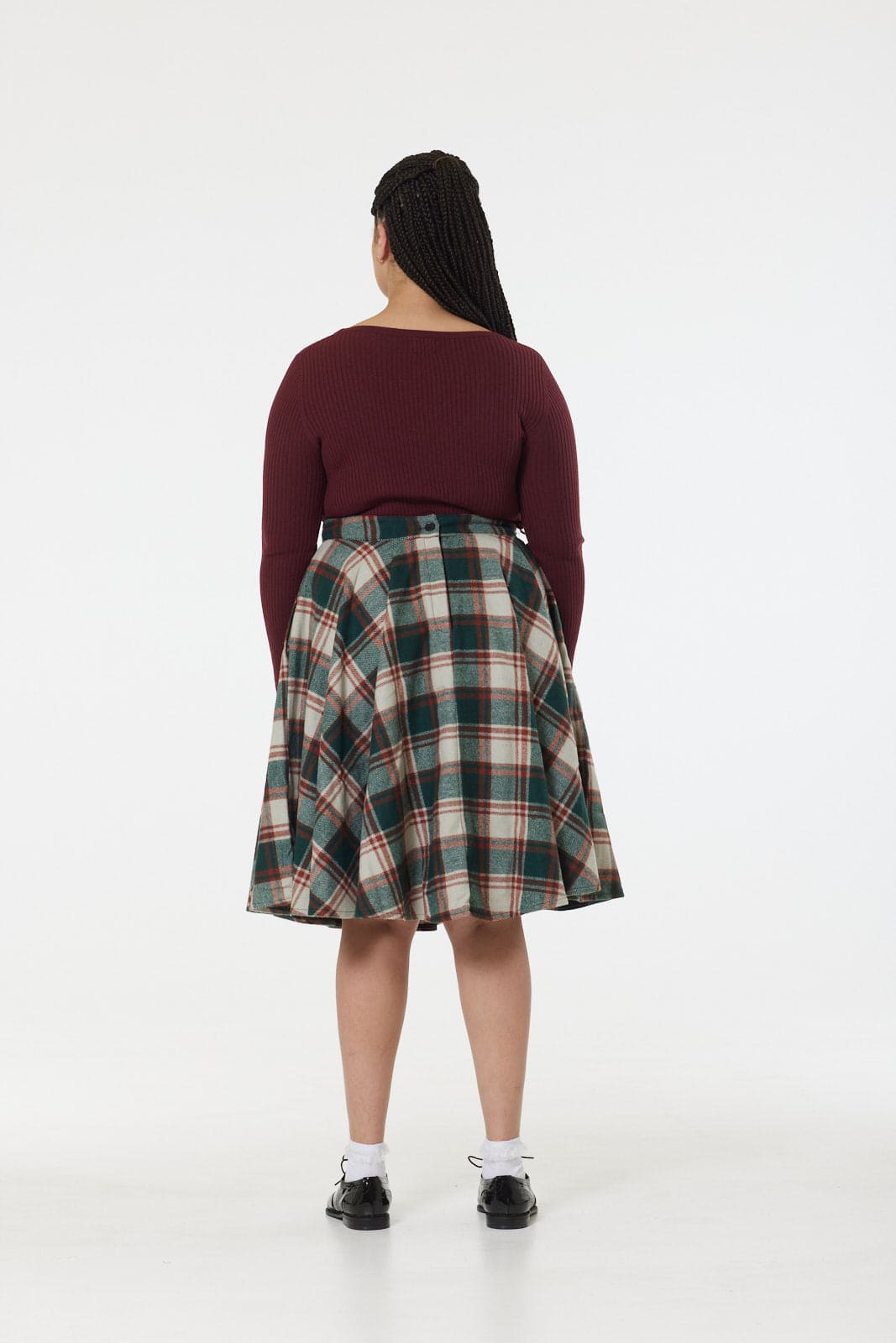 Sophie Green &amp; White Woollen Check Tartan Midi Swing Skirt