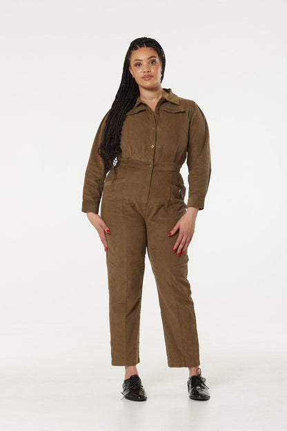 Jumpsuit aus Cord in echtem Khaki