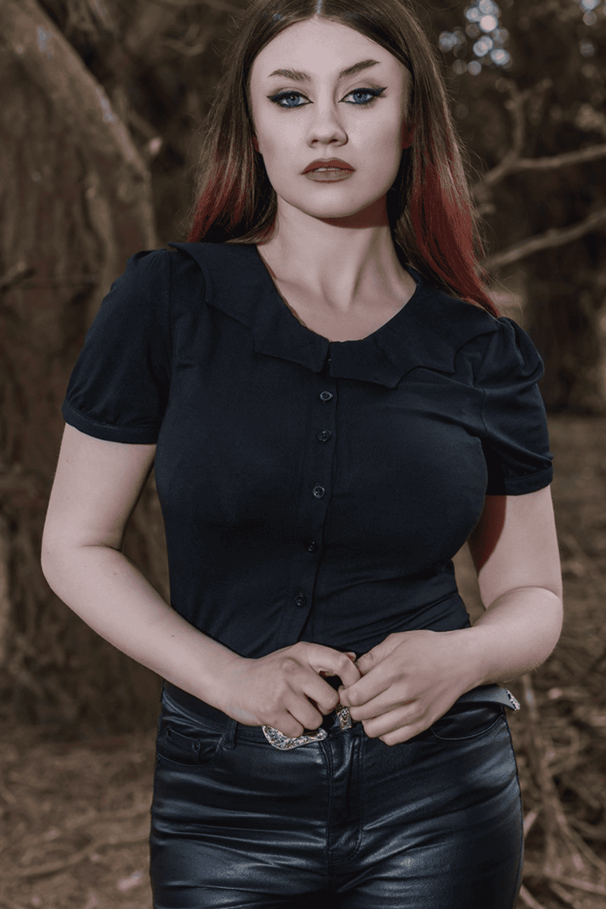 Coven United Black Bat Collar Blouse