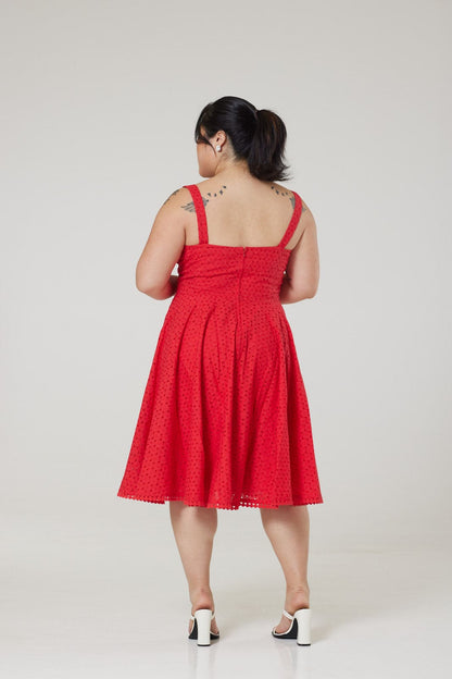 Valerie Red Anglaise Swing Dress