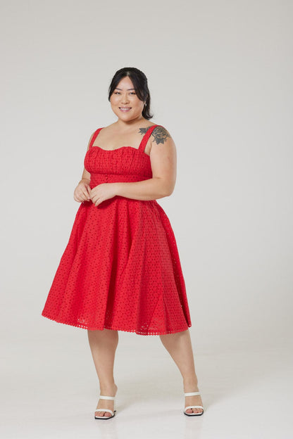 Valerie Red Anglaise Swing Dress