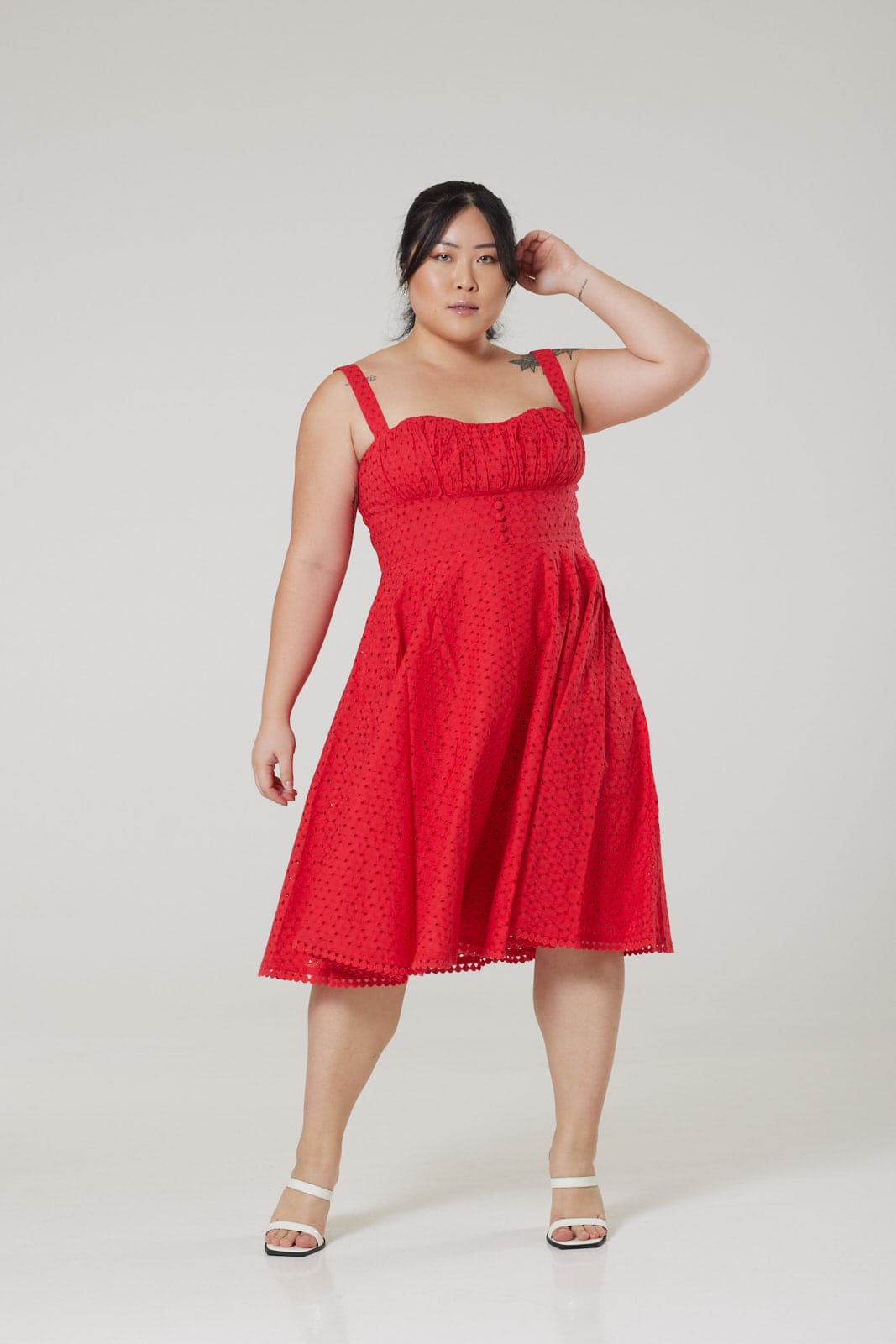 Valerie Red Anglaise Swing Dress