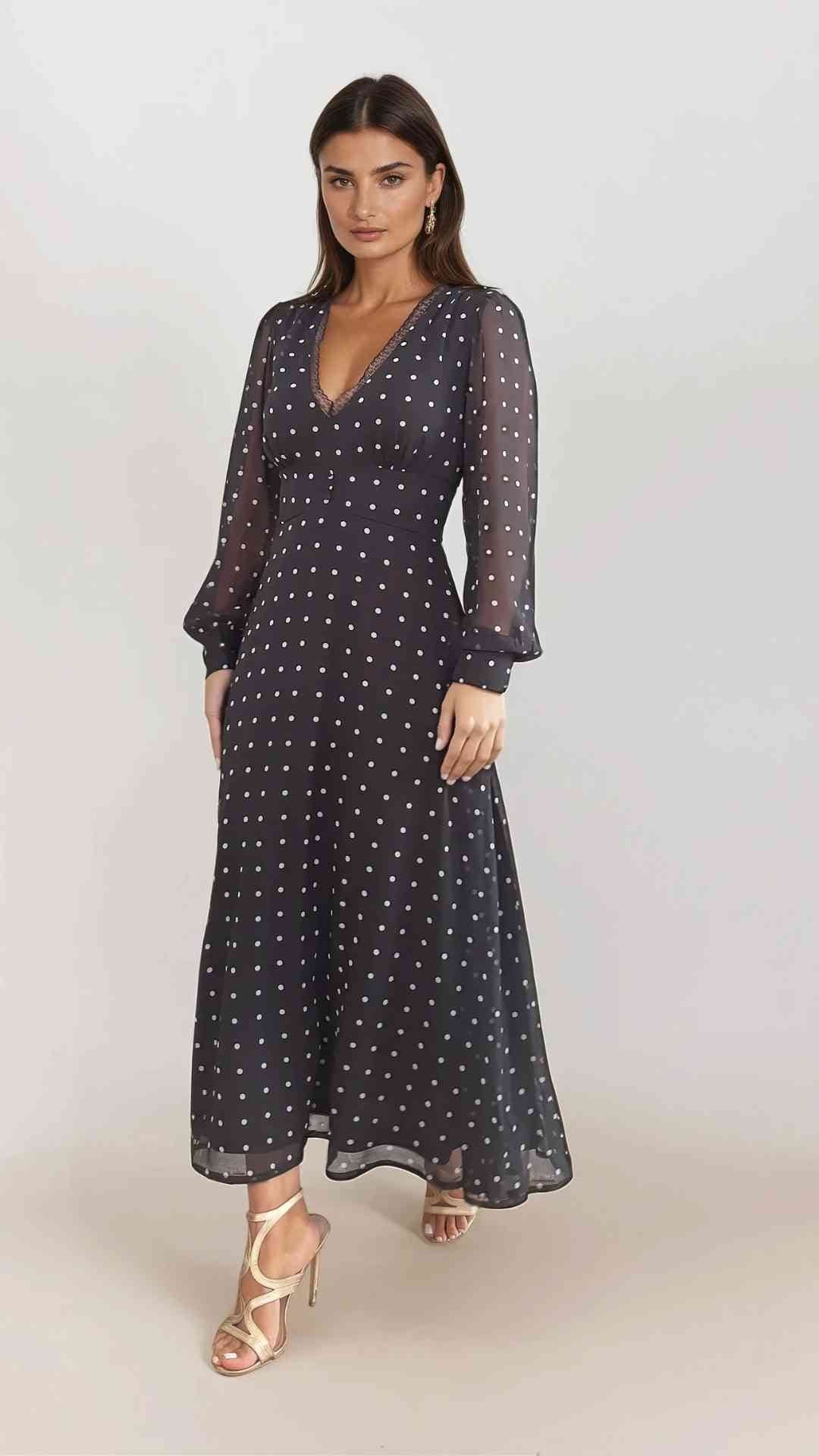 Sai Polka Dot Midi Dress Black and White Polka Dot