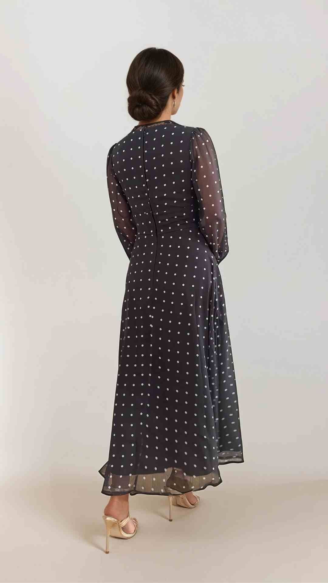 Sai Polka Dot Midi Dress Black and White Polka Dot