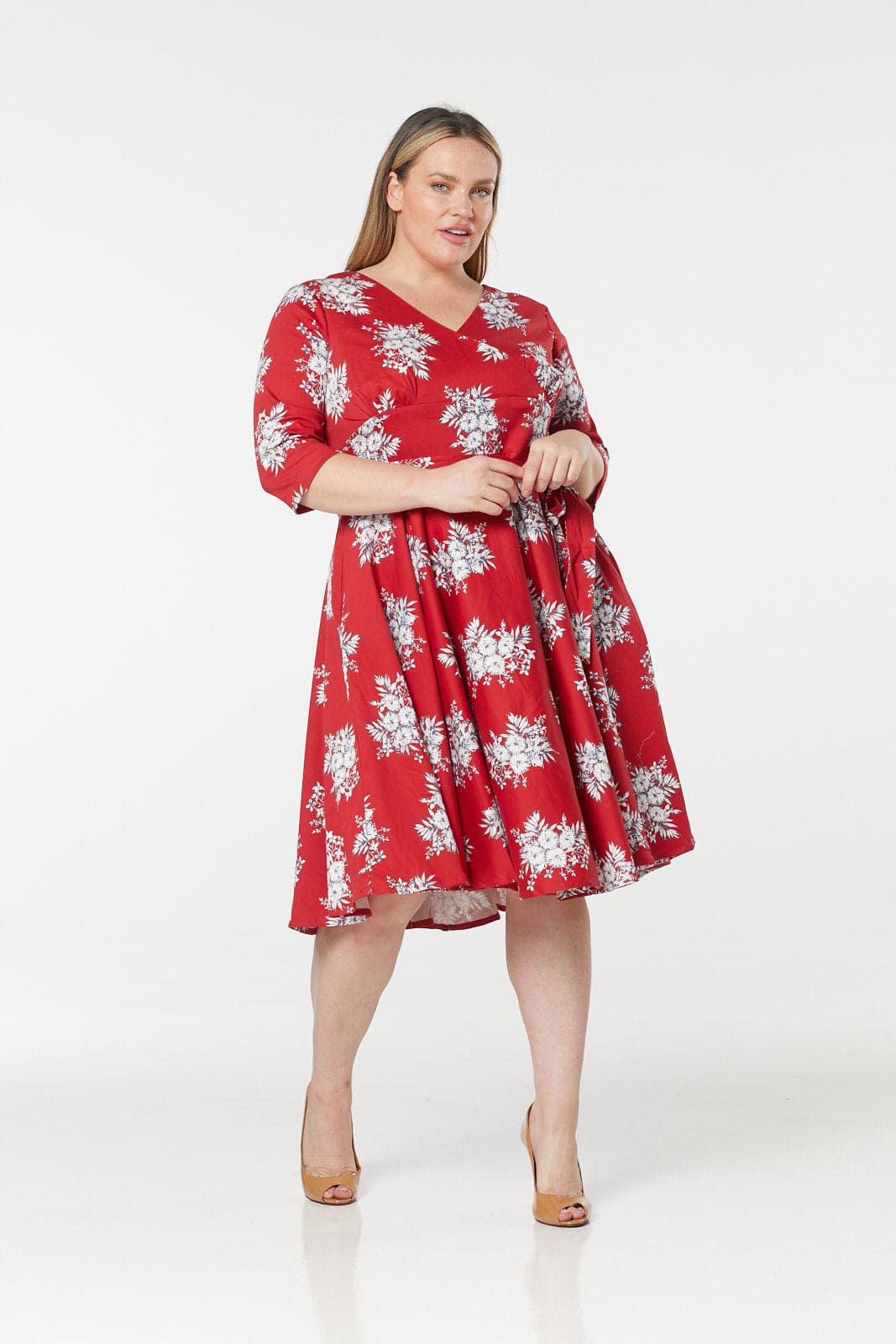 Yara Fit &amp;Flare, Wrap Floral Midi Swing Dress