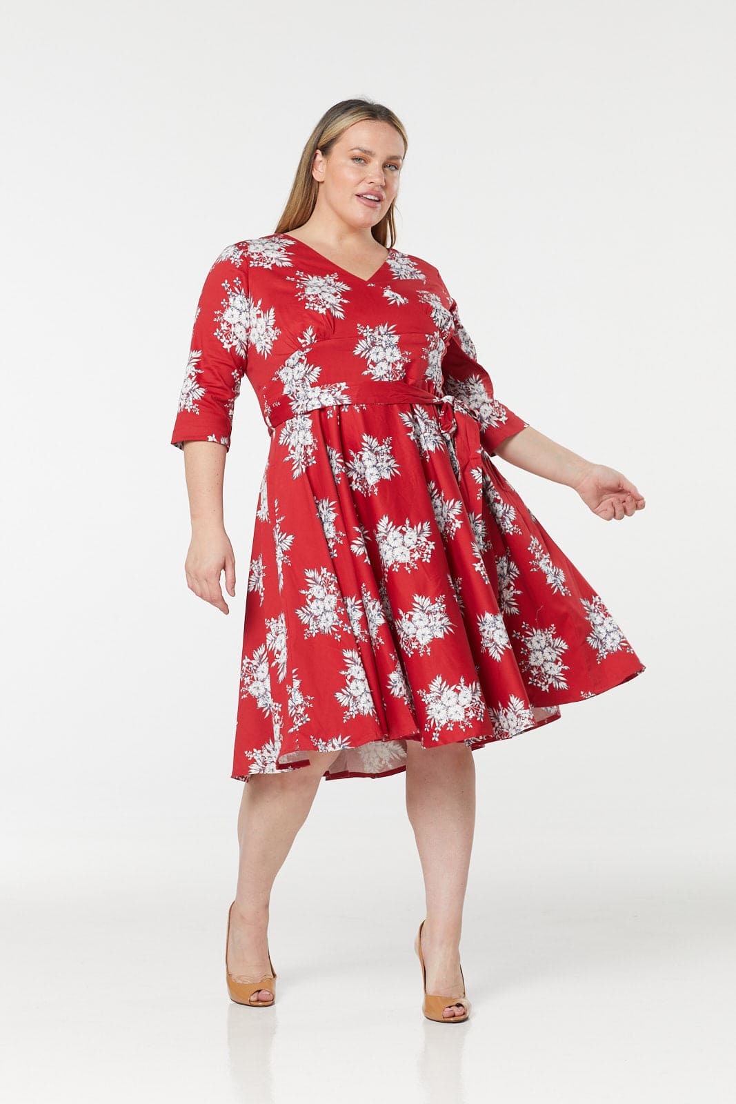 Yara Fit &amp;Flare, Wrap Floral Midi Swing Dress