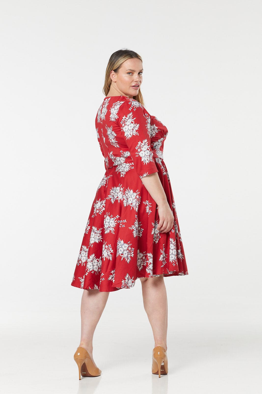 Yara Fit Flare Wrap Floral Midi Swing Dress