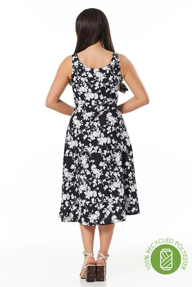 Emerson Black &amp; White Floral Button Detail Dress - Timeless London