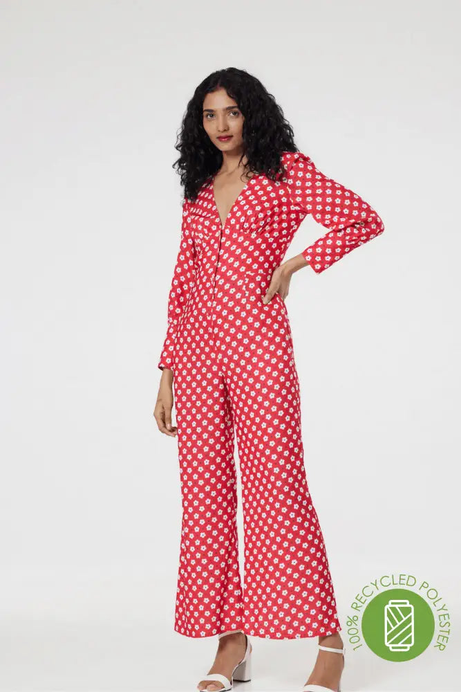 Hawana Red Wide Leg Jumpsuit - Timeless London