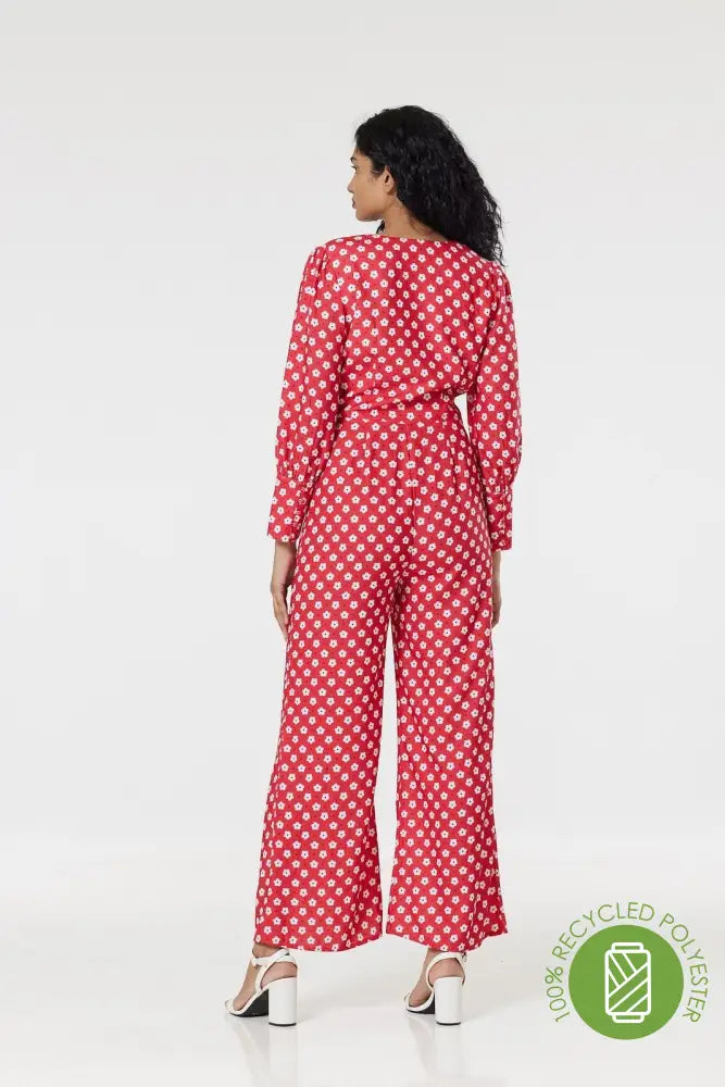 Hawana Red Wide Leg Jumpsuit - Timeless London