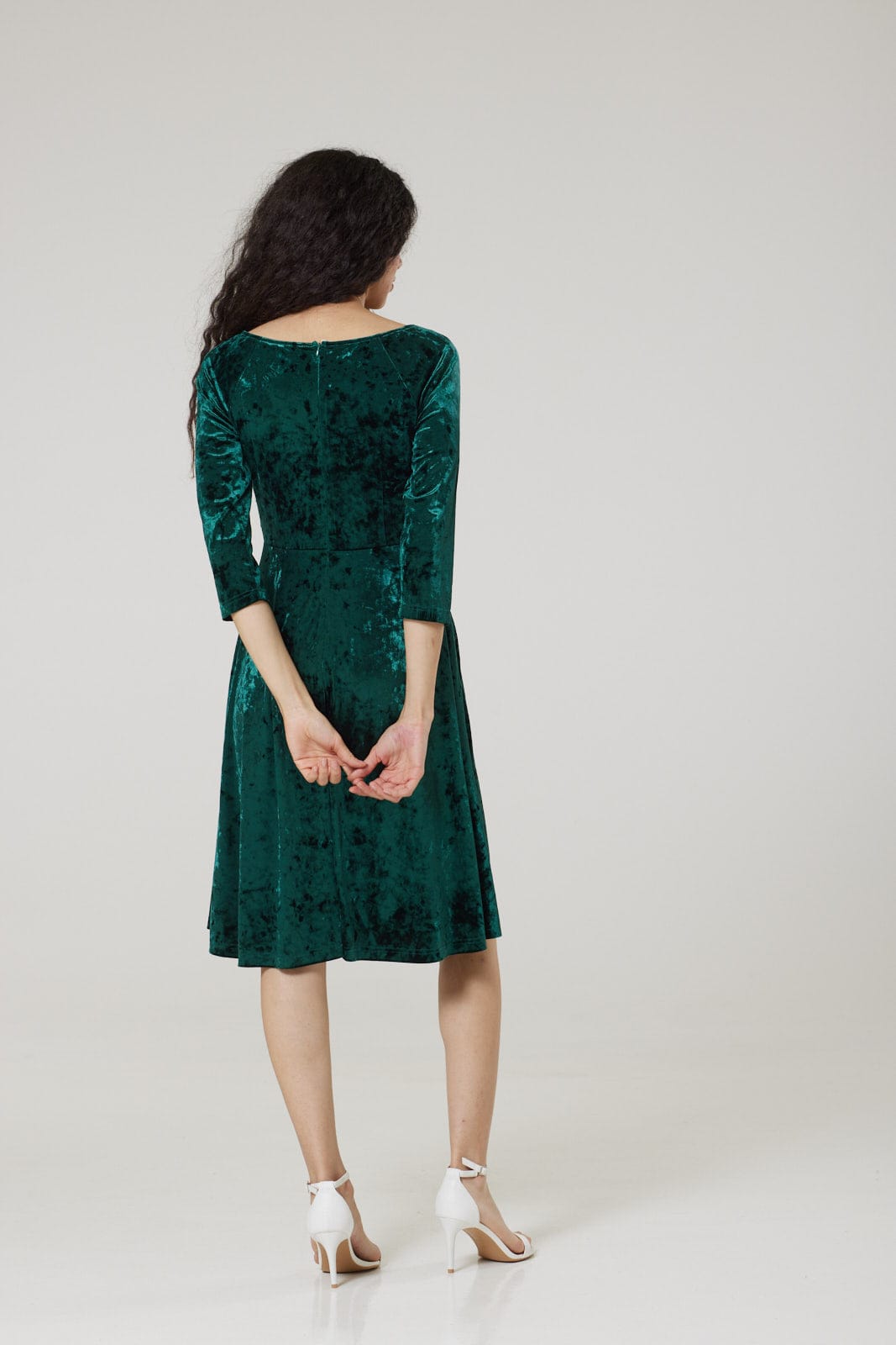 Green velvet fit and flare dress best sale