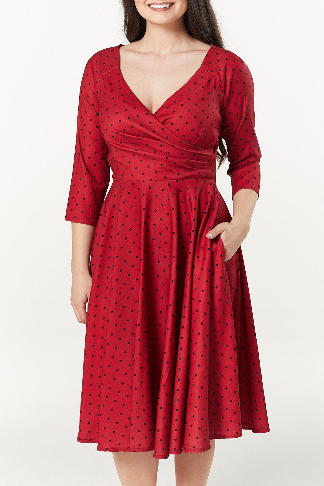 Genevieve Red and Black Polka Dot Fit and Flare Dress