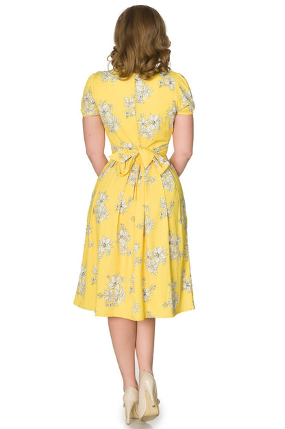 Rosa Yellow Floral Dress - Timeless London