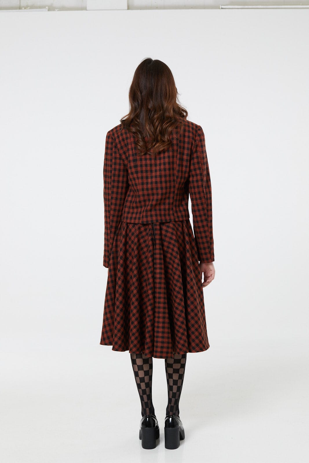 Sophie Copper and Black Check Tartan Midi Swing Skirt