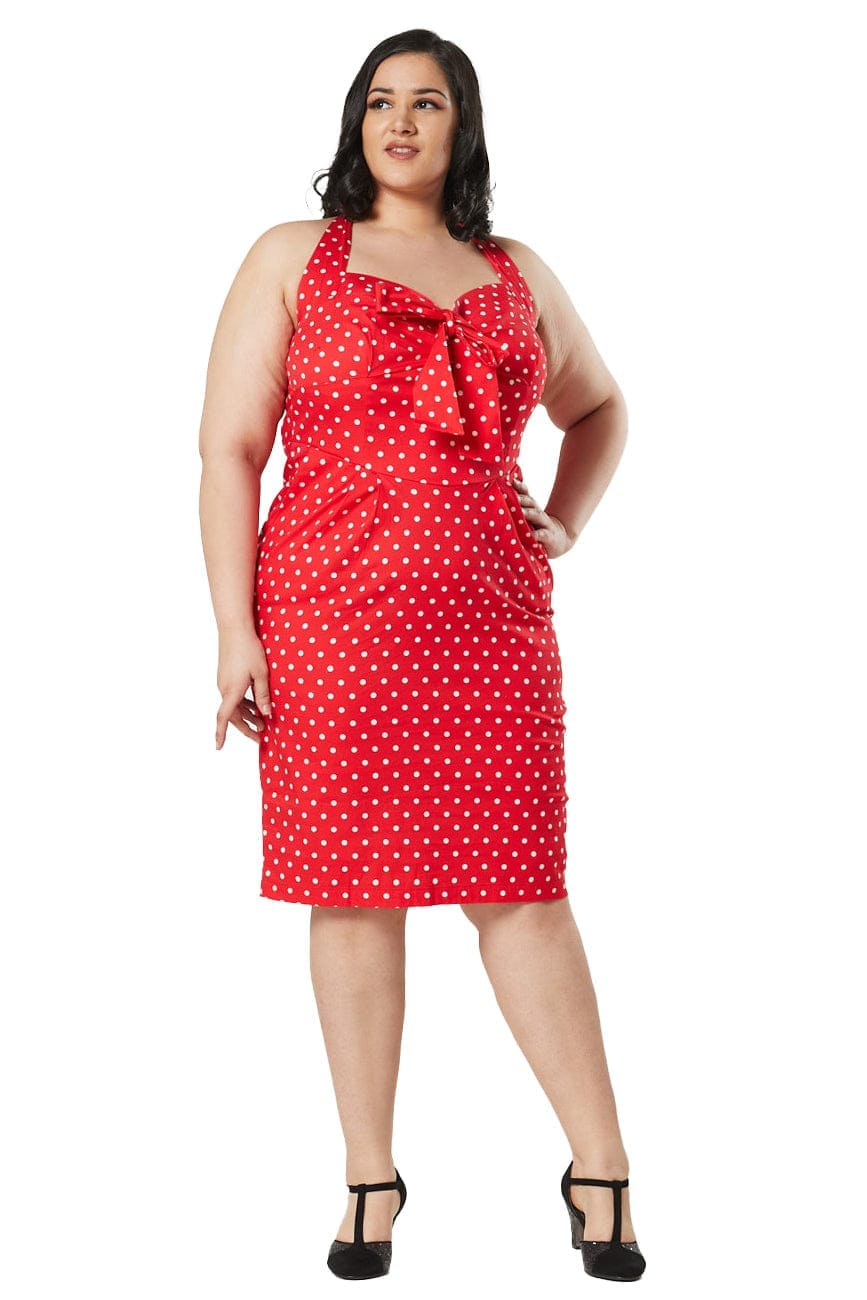 Lyric Red and White Polka Wiggle Dress - Timeless London