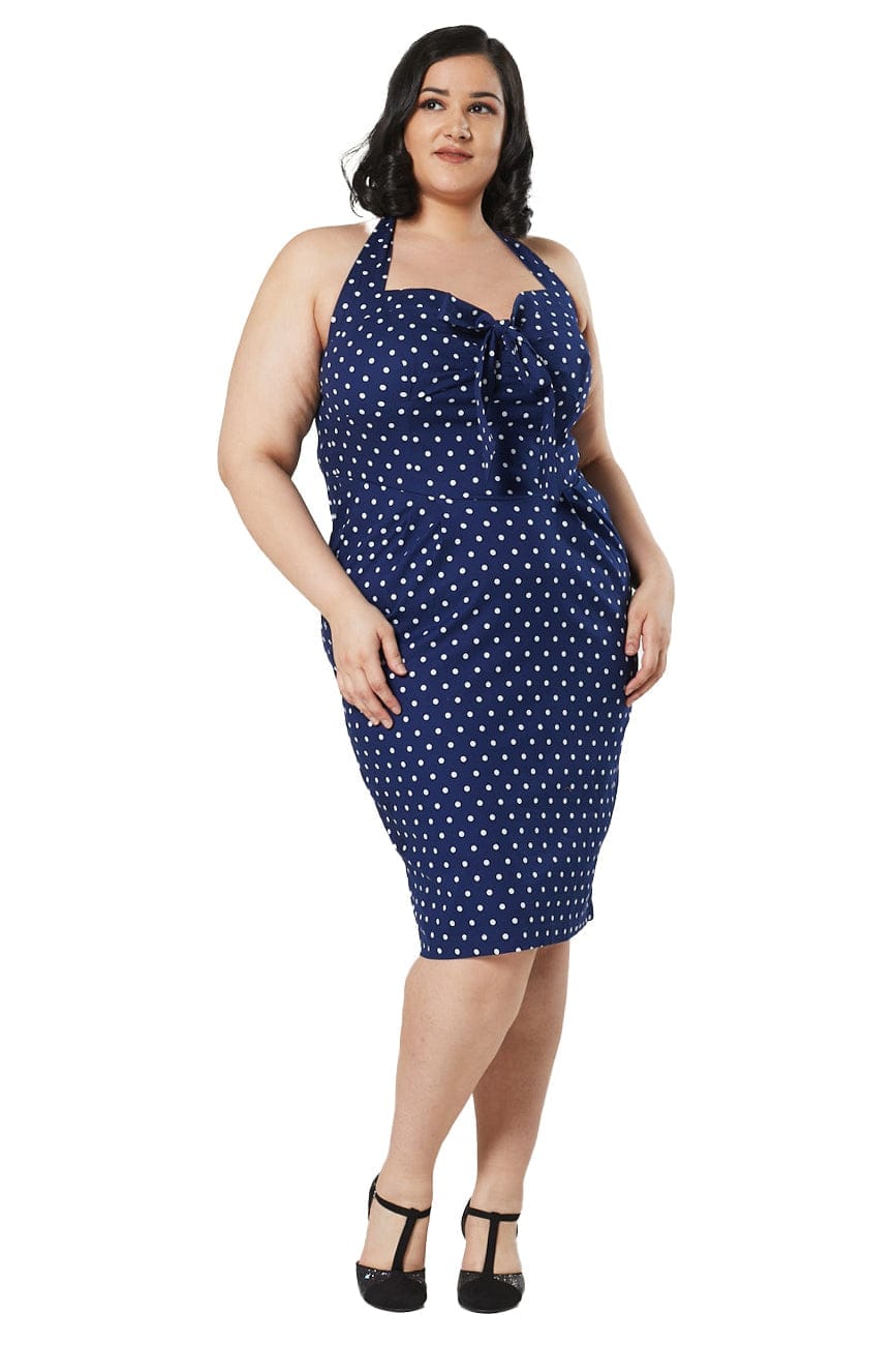 Lyric Navy Polka Dot Dress - Timeless London